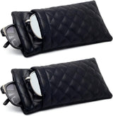 2 Pcs Double Glasses Case, PU Leather Double Eyeglass Case Large Squeeze Top Portable Sunglass Case For Women Men
