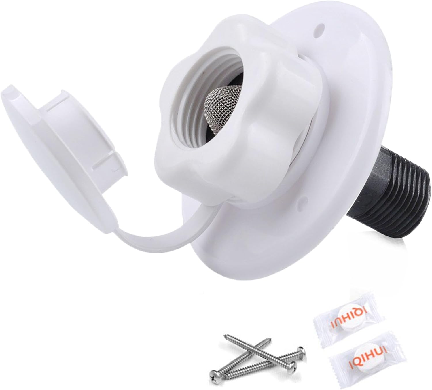 RV City Water Inlet with Check Valve, 1/2 inch BSP and G1/2 Thread RV Water Hose Connector with Dust Plug for RV Camper Trailer Marine RV City Water Connector