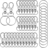 104PCS Swivel Lanyard snap Hook with Key Rings (Silver, 1.2inch(32mm))