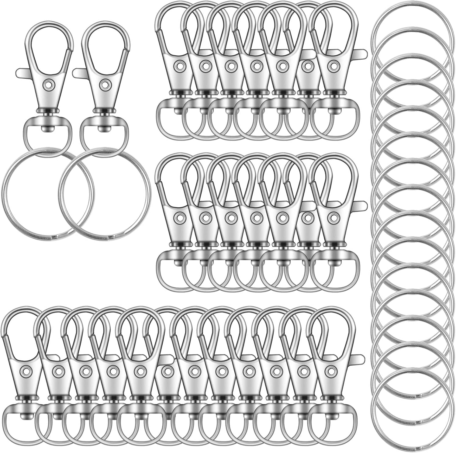 104PCS Swivel Lanyard snap Hook with Key Rings (Silver, 1.2inch(32mm))