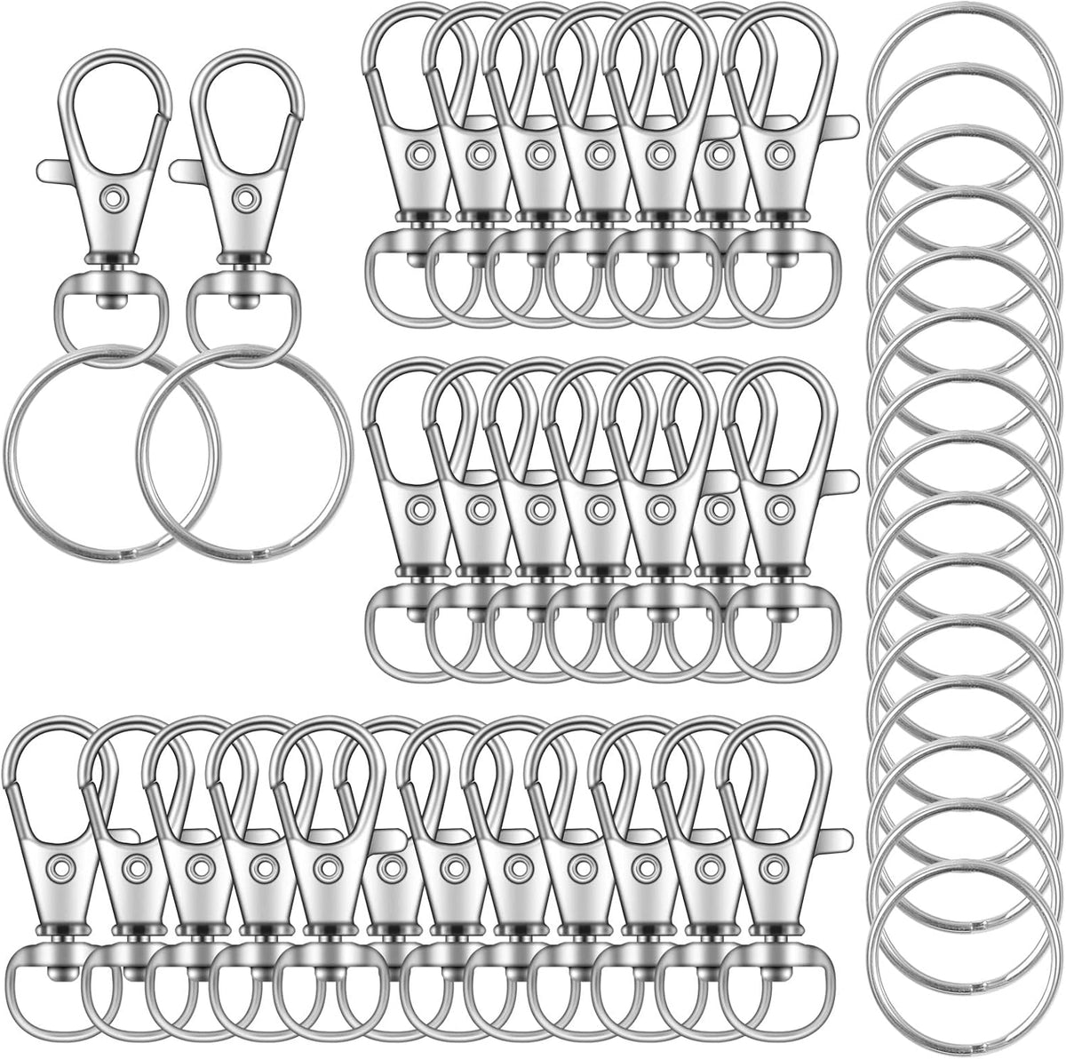 104PCS Swivel Lanyard snap Hook with Key Rings (Silver, 1.2inch(32mm))