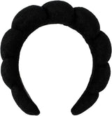 Spa Headband Hair Band for Women - Puffy Sponge Black Headbands for Washing Face Hair Headband for Skincare, Makeup Removal, Shower - Soft Absorbent Terry Towel Cloth Fabric
