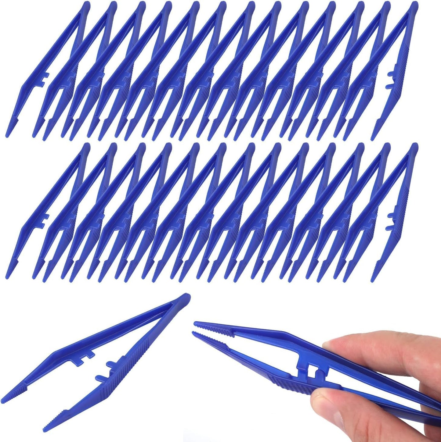 60 Pcs DisposableTweezers，Practical Craft Tweezers Plastic Forceps Crafting Tool for Kids Home School, for Home, School and Lab (Blue)