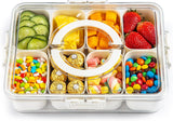 Snackle Box Container,Divided Clear Snack Box Serving Tray with Lid and Handle,8 Compartments Snack Tray,Portable Travel Snack Container,Perfect for Party, Travel, & Picniccnic（1 Pack）