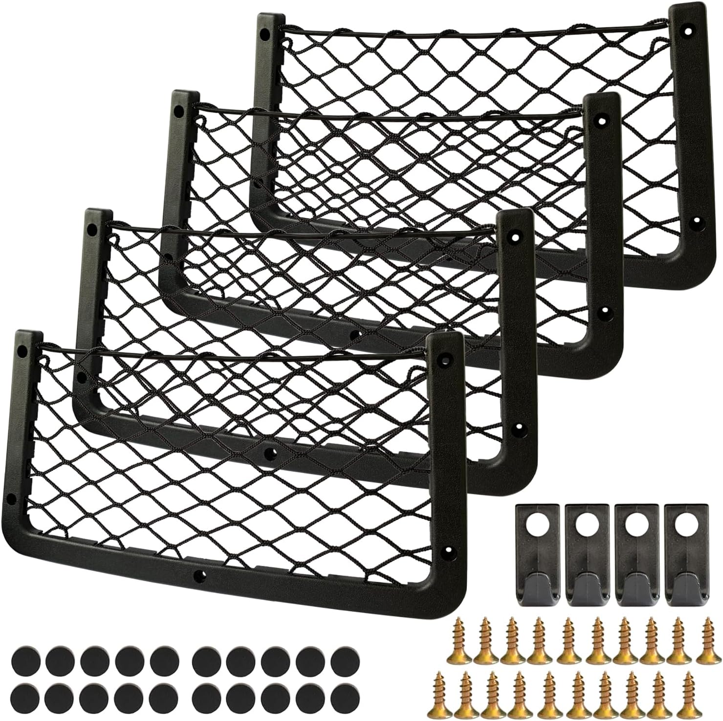 Car Campervan Storage Nets 4pcs, Elastic Van RV Mesh Storage Net Pocket with Plastic Frame, Suit for Caravan Motorhome Boat Storage Solutions