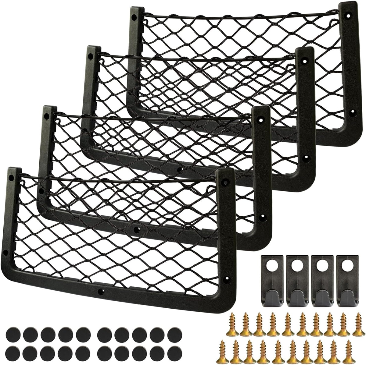 Car Campervan Storage Nets 4pcs, Elastic Van RV Mesh Storage Net Pocket with Plastic Frame, Suit for Caravan Motorhome Boat Storage Solutions