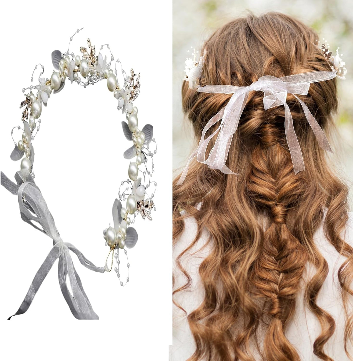 Flower Bridal Girl Bride Wedding Pearl Crown Headband Hair Headbands Tiara Vine Piece Accessories for Girls Accessories Shows (A39-1)