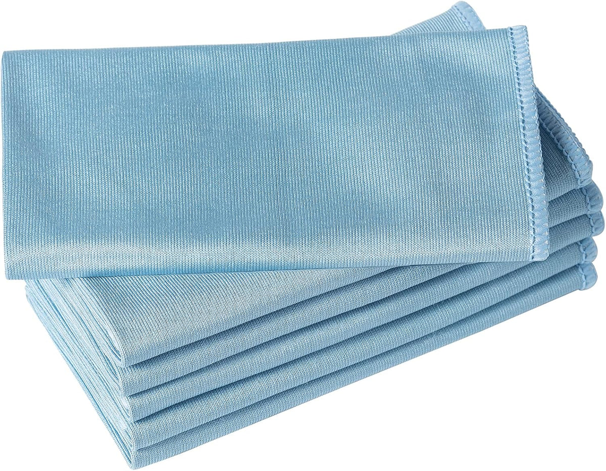 6 Pack Microfiber Glass Cleaning Cloths, Streak Free, Lint-Free and Absorbent Cloth, 16 Inch X 16 Inch, Ideal for Cleaning Mirrors, Glass, Screens, Window, Stemware, Lens (Blue)