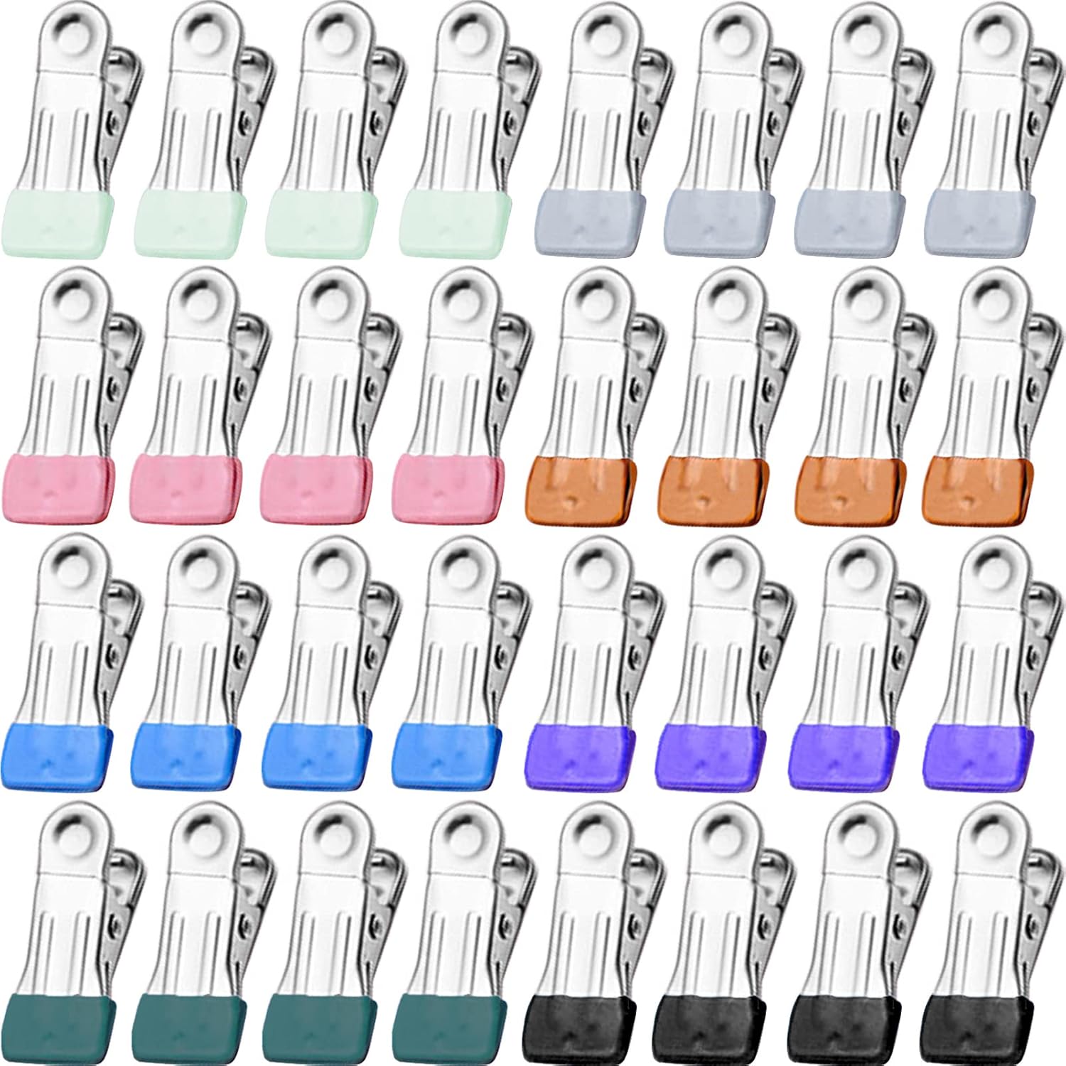 Clothes Pins for Hanging Clothes, 32 Pack Stainless Steel Colored Clothespins for Laundry, Heavy Duty Clothing Pins for Clothes Line, Multipurpose Metal Clips for Clothes, Socks, Towel, Snack, Photo