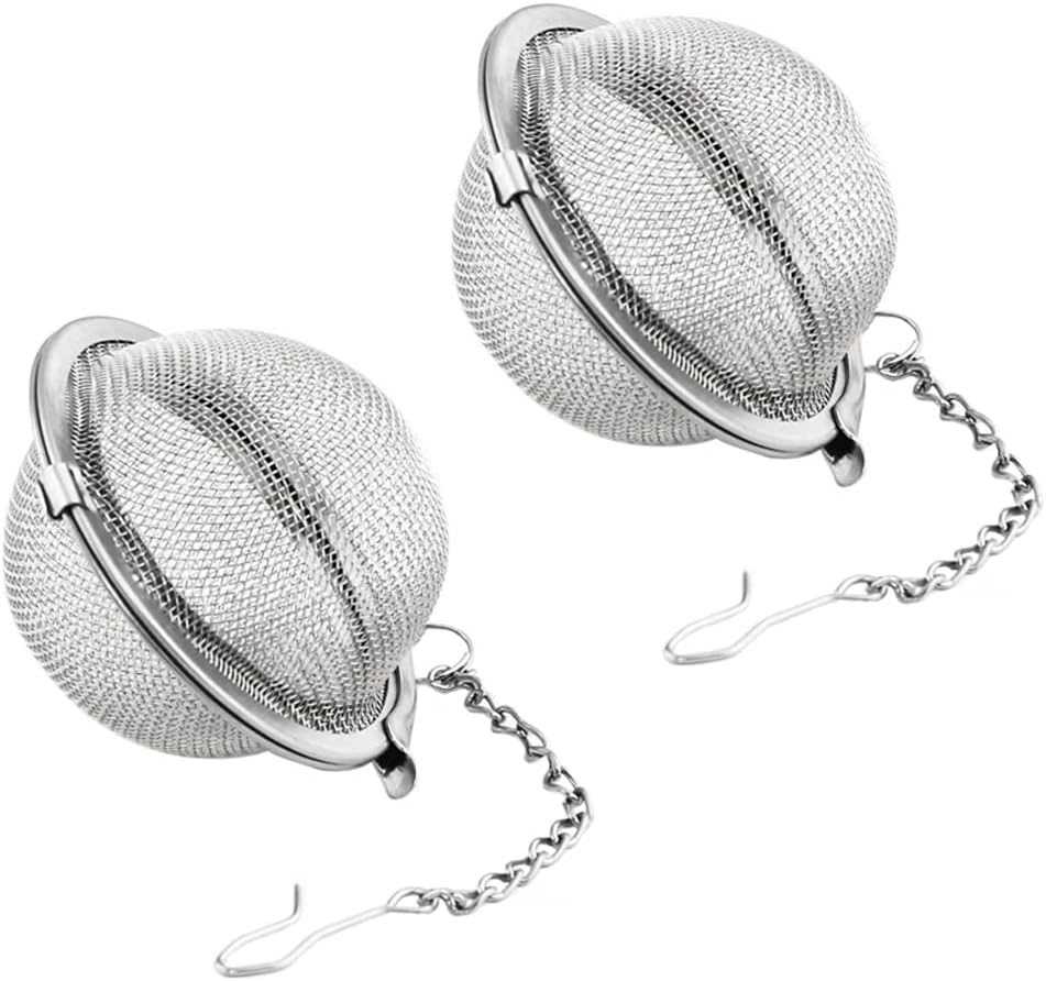 2pcs Stainless Steel Tea Strainer Infuser Balls Fine Mesh Tea Filter with Extended Chain and Hook, Leaf Tea Strainer for Loose Tea Leaves (2 Inch)
