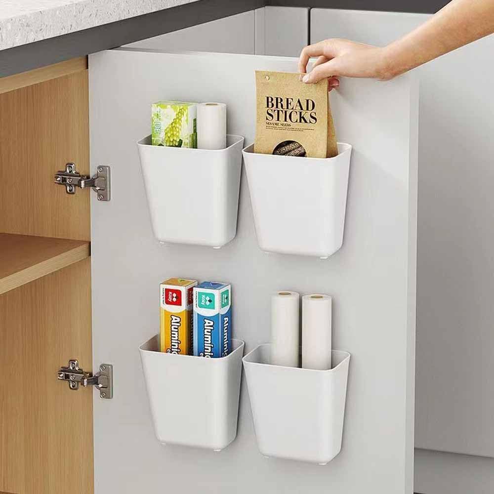 4 Piece Kitchen Cabinet Door Storage Box,Self Adhesive Wall Mounted Storage Box,Wardrobe/Bathroom/Refrigerator Small Items Organizer Storage Box