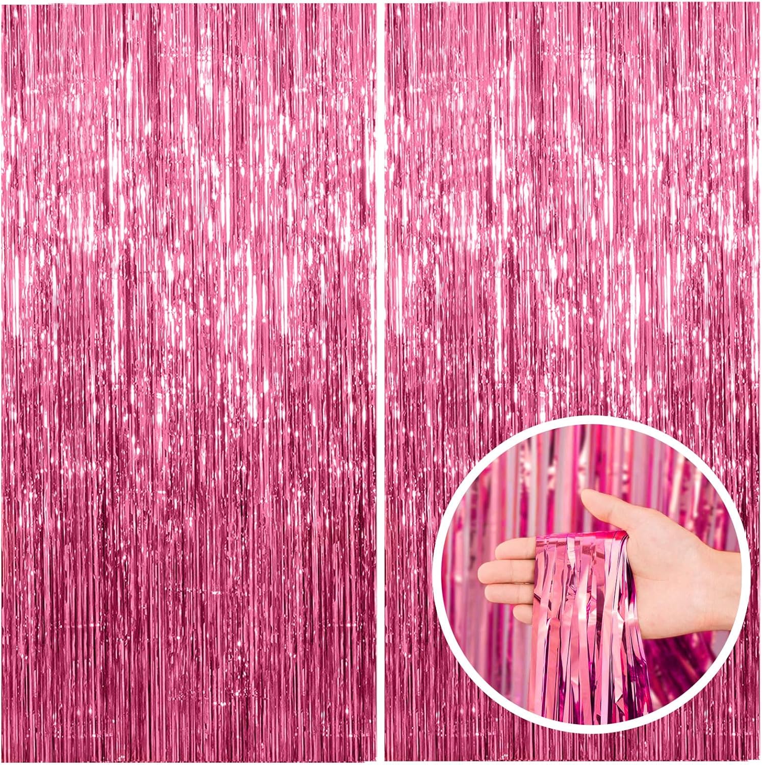 2 Pack Pink Backdrop Decorations - Tinsel Curtain Party Backdrop Foil Fringe Birthday Photo Booth Streamer Backdrop Pink Theme Bachelorette Graduation Decorations