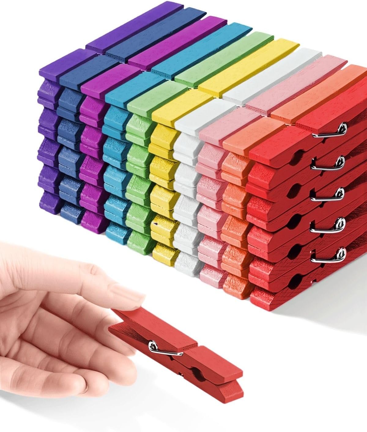 Colored Clothespins, Colorful Clothes Pins Wooden Clips Rainbow Colors 50 Pack Decorative Crafts Pegs Photos Pictures Decoration Clip Clothing Hanging Closepins, 2.9 Inch 5 PCS Per Color