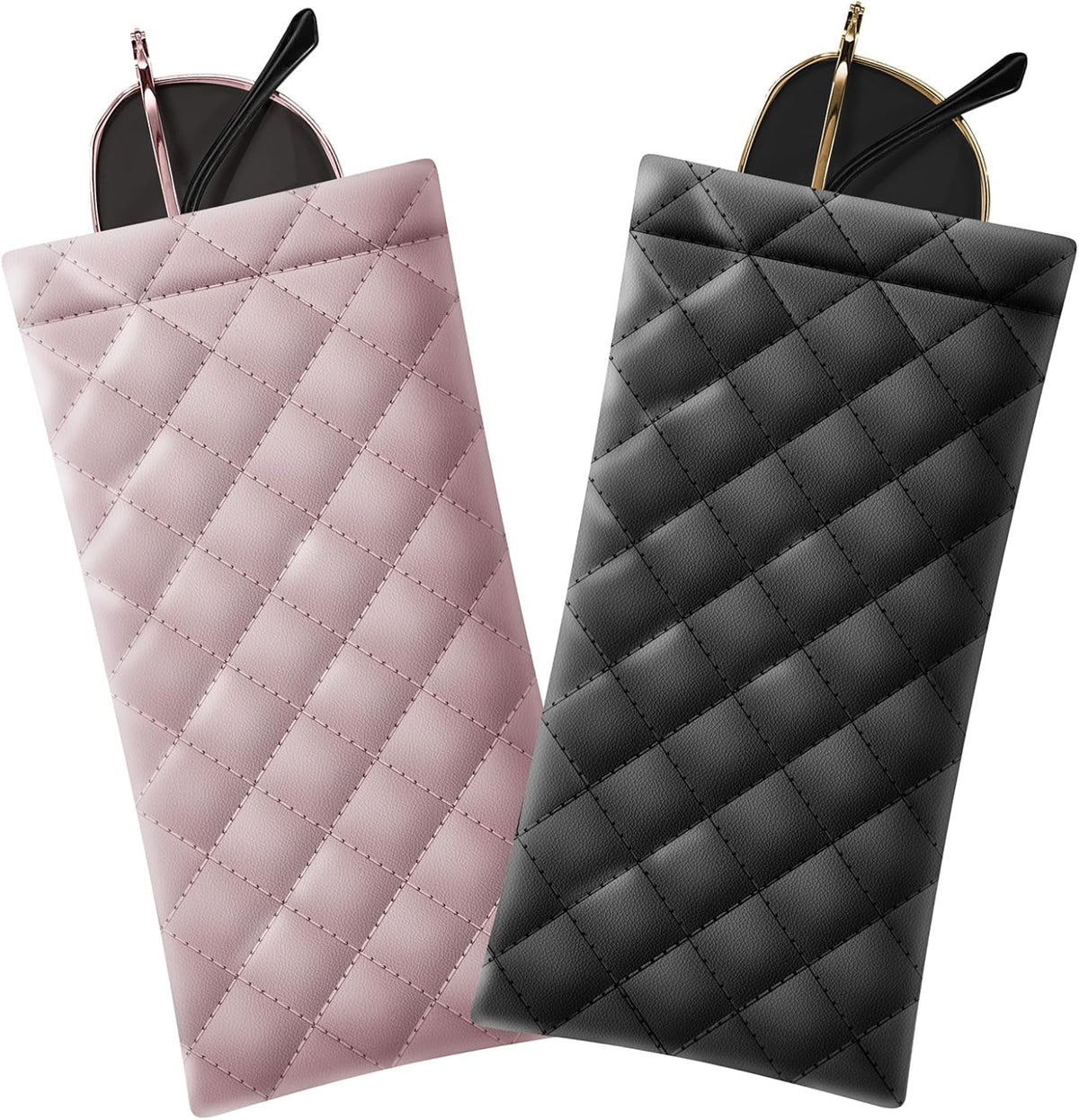 Squeeze Top Soft Sunglass Case - Pu Leather Sunglass Pouch Convenient Sunglass Travel Case 2 Pack