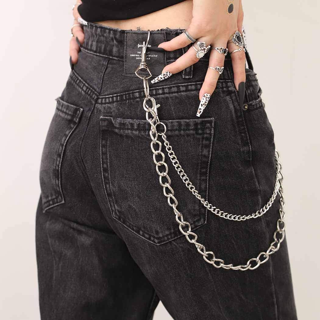Bomine Hip Hop Pants Jean Chain Goth Punk Silver Trousers Chains Biker Heavy Thick Wallet Pocket Chains Silver Keychains Body Jewelry for Men and Women (Silver), 1 Count (Pack of 1)