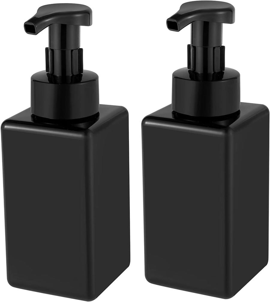 Foaming Soap Dispenser, 15oz Refillable Pump Bottle Plastic for Liquid Soap, Shampoo, Body Wash, 2 Pcs, Black