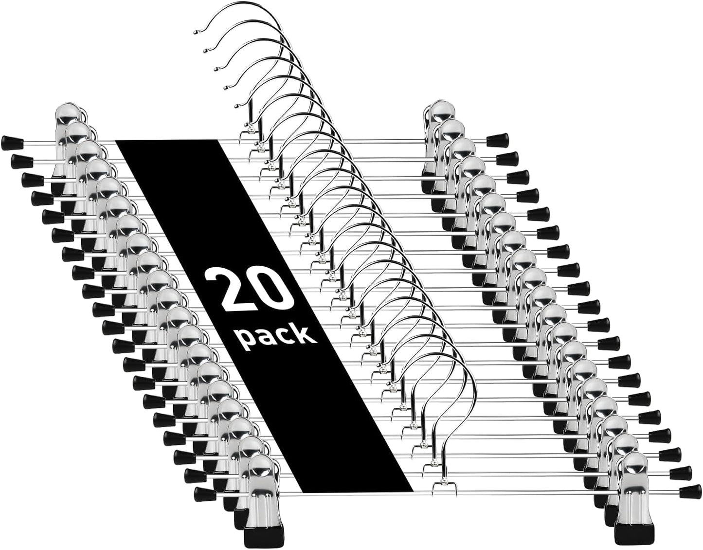 Pants Hanger,  Trouser Hangers 20 Pcs Space Saving Skirt Hangers with Clips Pant Hangers Adjustable Non-Slip Coat Suit Skirt Hangers Heavy Duty Chrome Clothes Hangers Clothes Hook