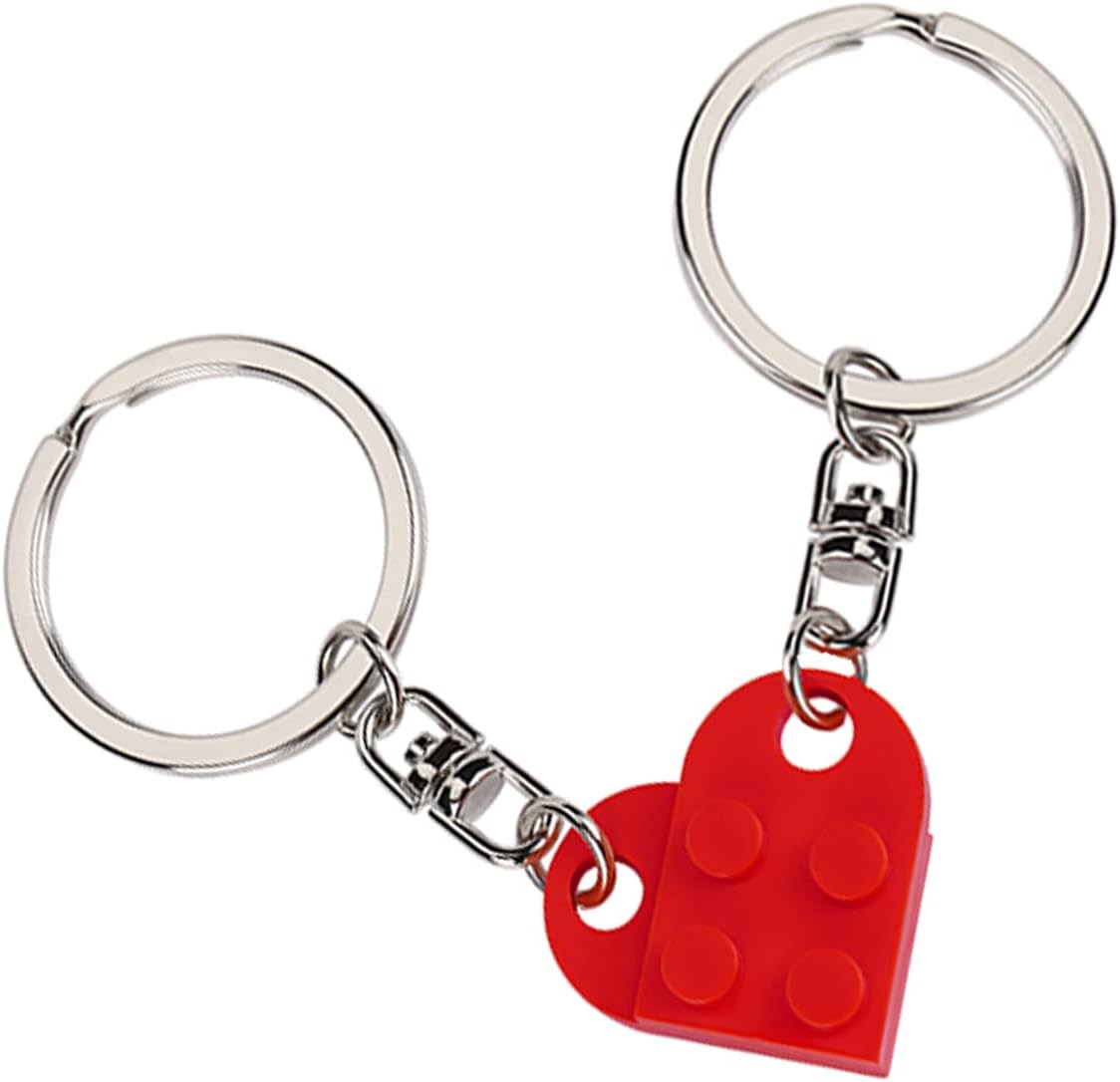 Brick Heart Keychain Set for Couples, Heart Keychain Set for Boyfriend Girlfriend, Matching Heart Keychains Gift for Him Her