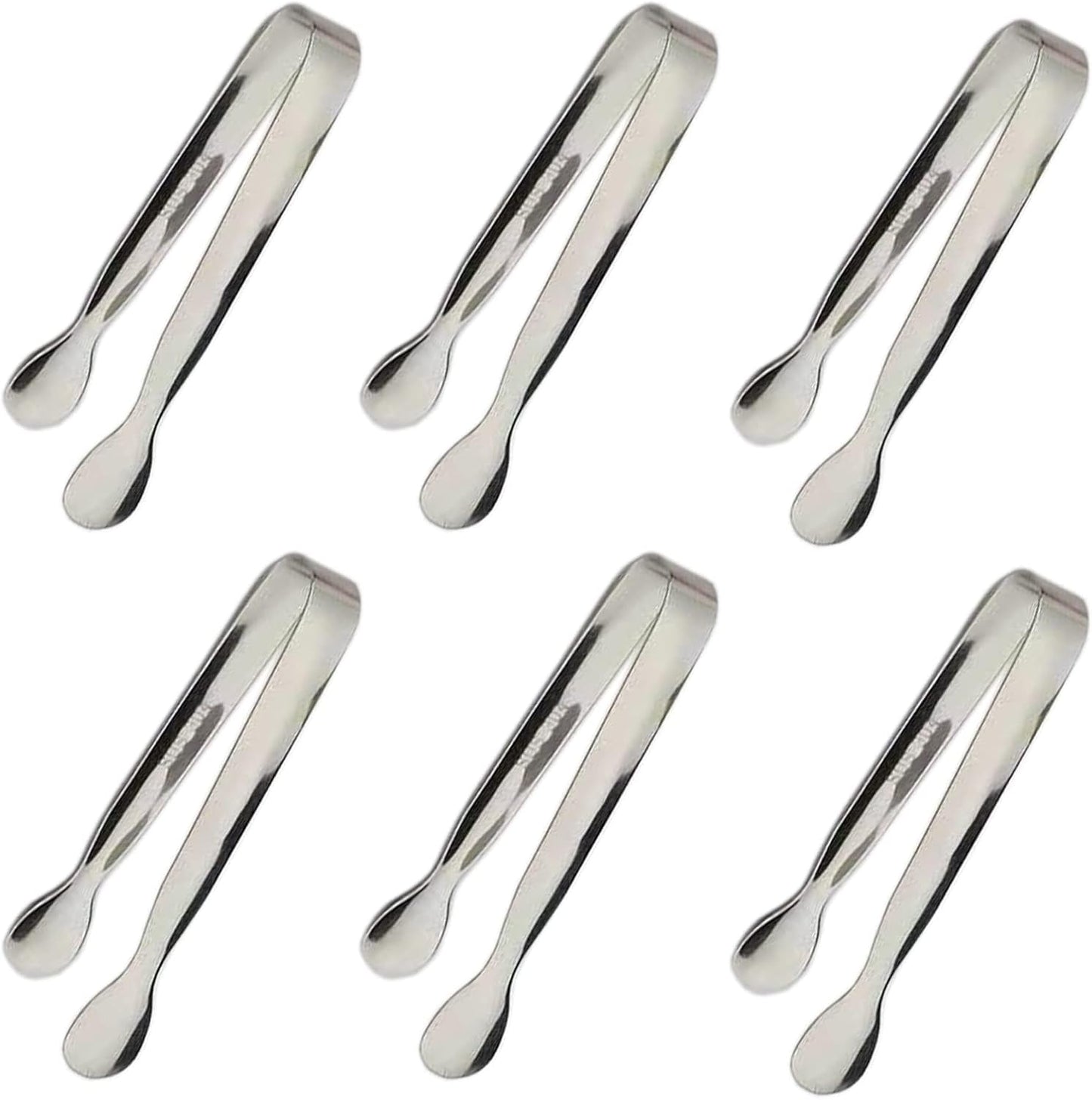 6PCS Mini Ice Tongs, 4.25Inch Stainless Steel Small Serving Tongs, Silver