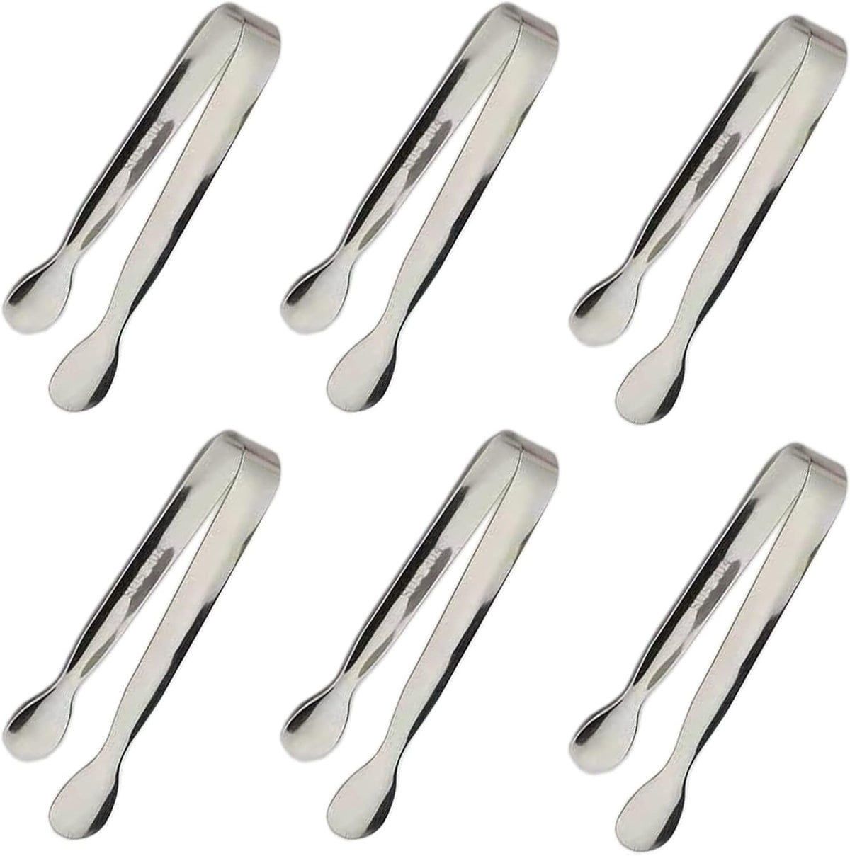 6PCS Mini Ice Tongs, 4.25Inch Stainless Steel Small Serving Tongs, Silver
