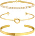 Gold Bangle Cuff Bracelets for Women 14k Gold Plated Cubic Zirconia Tennis Bracelet Non tarnish Love Knot Bracelets Stack Cuff Bangles Adjustable Jewelry Set for Women 3pcs