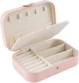 Small Jewelry Box, Travel Jewelry Organizer Portable Jewelry Storage Case for Necklace Earring Rings, Double Layer PU Leather Mini Jewelry Gift Box for Girls Women, Pink