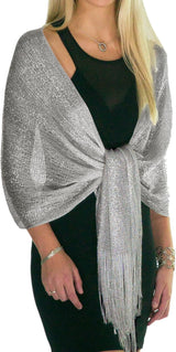 Sheer Glitter Sparkle Shawl Wrap Fringe Prom Weddings Evening Scarfs for Women
