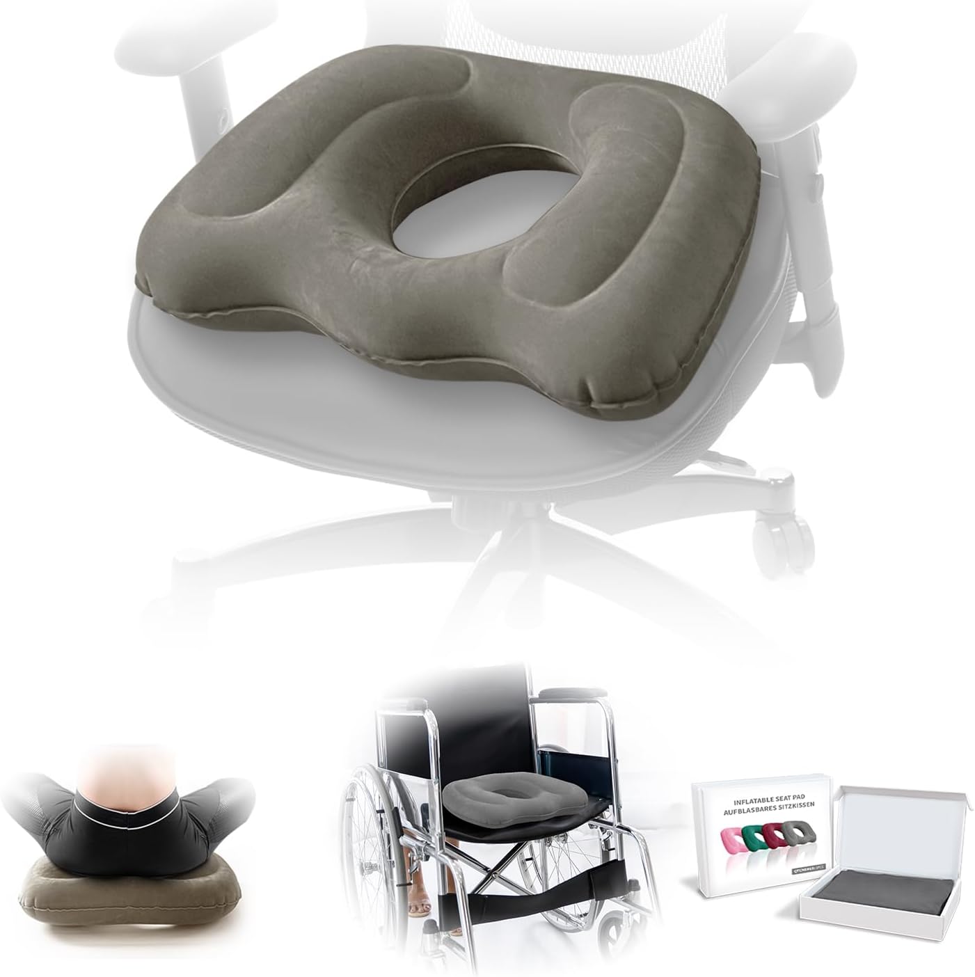 Multifunctional Seat Cushion,Inflatable Donut Pillow-Hemorrhoid Cushion for Tailbone,Post-Surgical Pain,Postpartum Pregnancy,Sciatica,Bed Sores-Orthopedic for Home,Office,Car