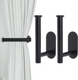 2 Pack Adhesive Curtain Holdbacks - No Drill Curtain Tie Backs & Pull Backs Curtain Holders for Drapes (2, Black)