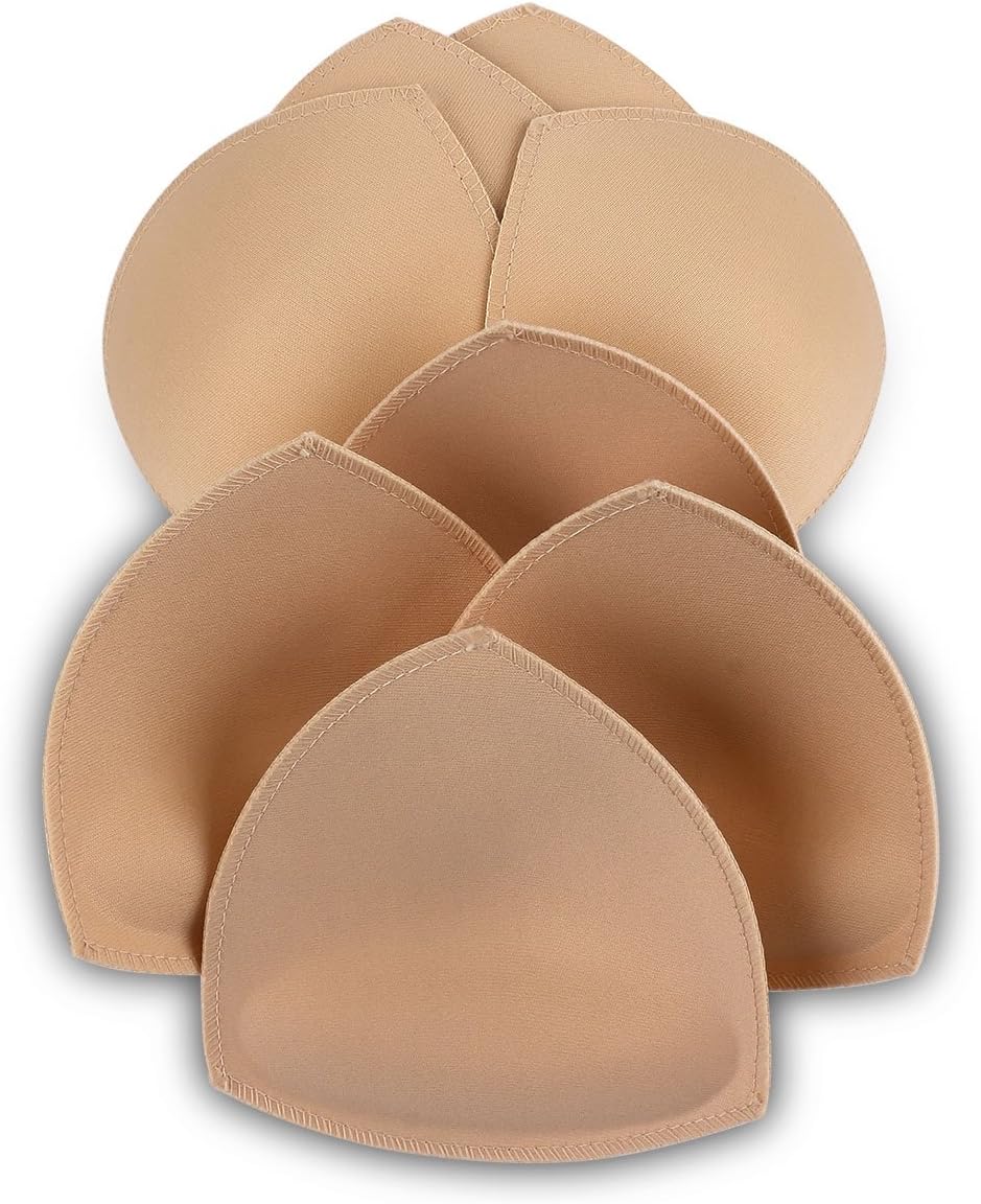 Bra Pad Inserts 4 Pairs, Bra Pads Sewed Massaged for Sports Bra A/B or C/D Cup Beige or Black Optional