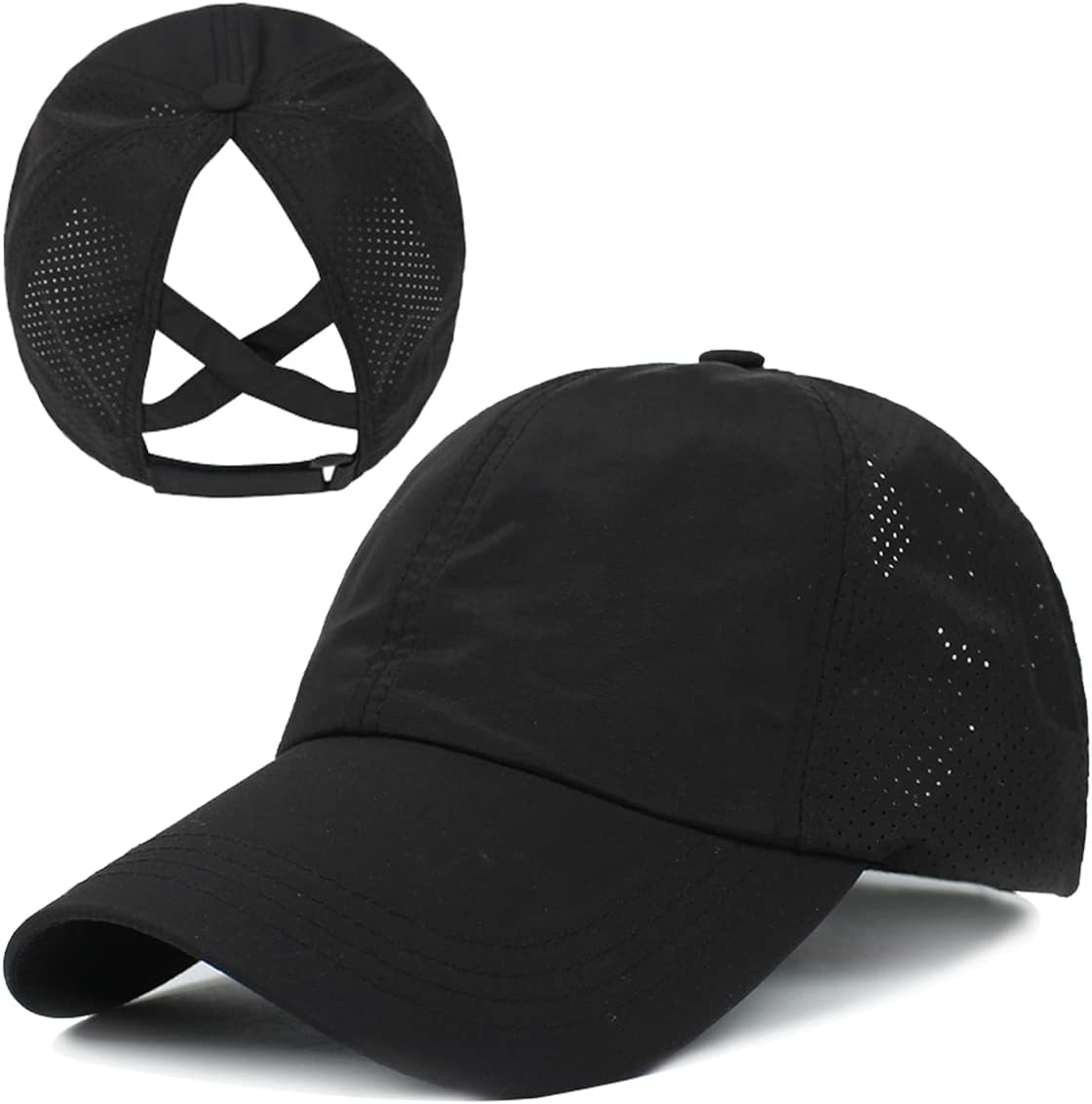Womens Criss Cross Ponytail Baseball Cap Adjustable Messy Bun Mesh Quick Drying Hat