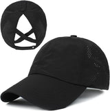 Womens Criss Cross Ponytail Baseball Cap Adjustable Messy Bun Mesh Quick Drying Hat