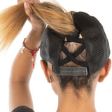 Criss Cross Hat Womens Baseball Cap Distressed Ponytail Messy Bun Trucker Ponycap