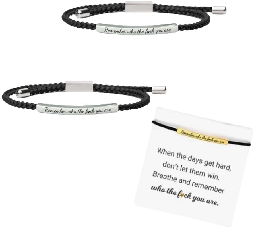Remember Who the Fuck You Are Bracelet, Black, Unisex, Adult, Inspirational, Stainless Steel, Braided Chain, Wristband