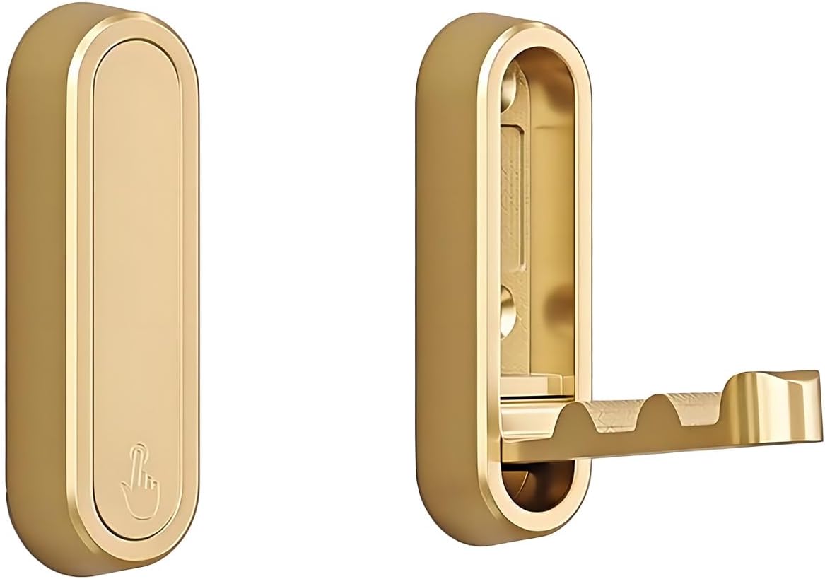 Brushed Gold Foldable Towel Hooks for Bathroom 2 Pack,Wall Hooks for Hanging Heavy Duty Coat Robe Purse Hooks, Foldable Hooks Storage Solution for Bathroom,Closet,Entryway,Pool (2, Brushed Gold)
