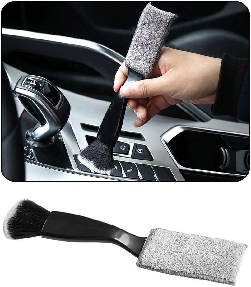 Double Head Brush for Car Cleaning, Detailing Interior and Exterior - Soft Bristles (Black, 1 Pack)