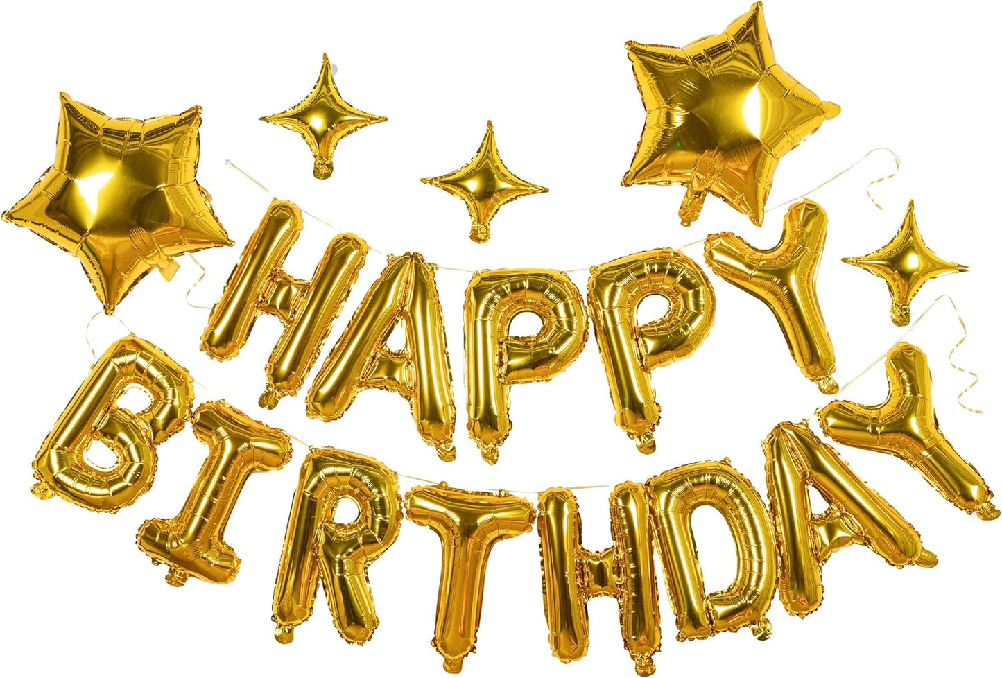 23pcs Birthday Balloons Banner, 3D Gold Premium Mylar Foil Ecofriendly Letter Happy Birthday Banner with 5pcs Star Balloons Kits for Kids Girls Boys Men Adults Birthday Party Decorations US7GD