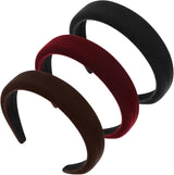Thick Velvet Headband, 3Pcs Velvet Headbands for Women, 90s Hair Accessories Wide Padded Headbands, Solid Velvet Bezel Headband Fashion Elastic Head Bands for Women's Hair, Girls Velvet Headband
