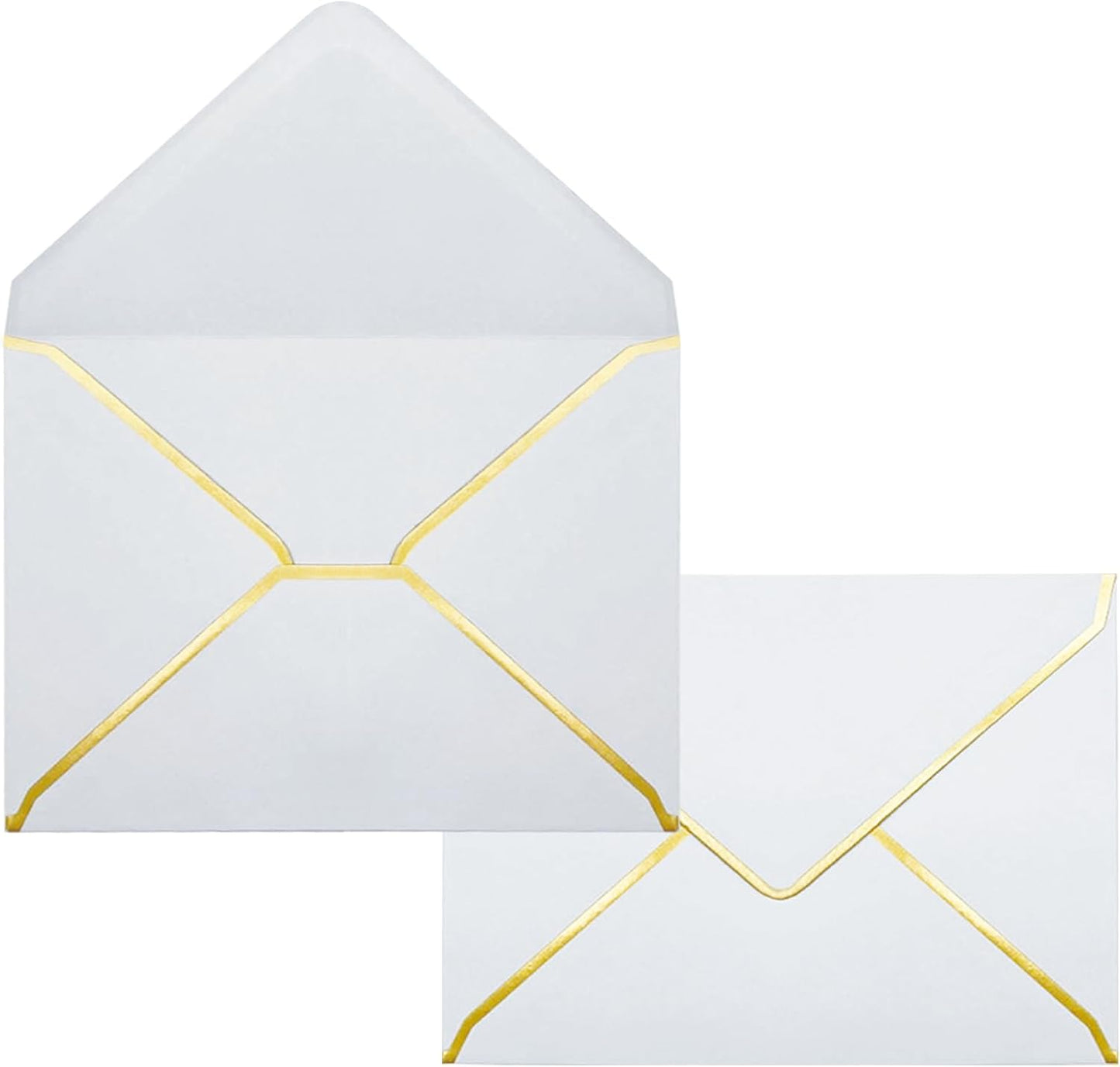 5x7 Envelopes for Invitations with Gold Border, 50 Pack A7 Envelopes with V-Flap, Self Seal Greeting Card Gift Card Envelopes Invitation Envelopes for Wedding, Graduation, Baby Shower, Party (White)