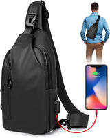 Small Crossbody Sling Backpack  Casual Chest Daypack with USB Charger Port Waterproof Outdoor Chest Sling Bag Shoulder Chest Bag Daypack for Women & Men Perfect for Traveling Hiking Cycling