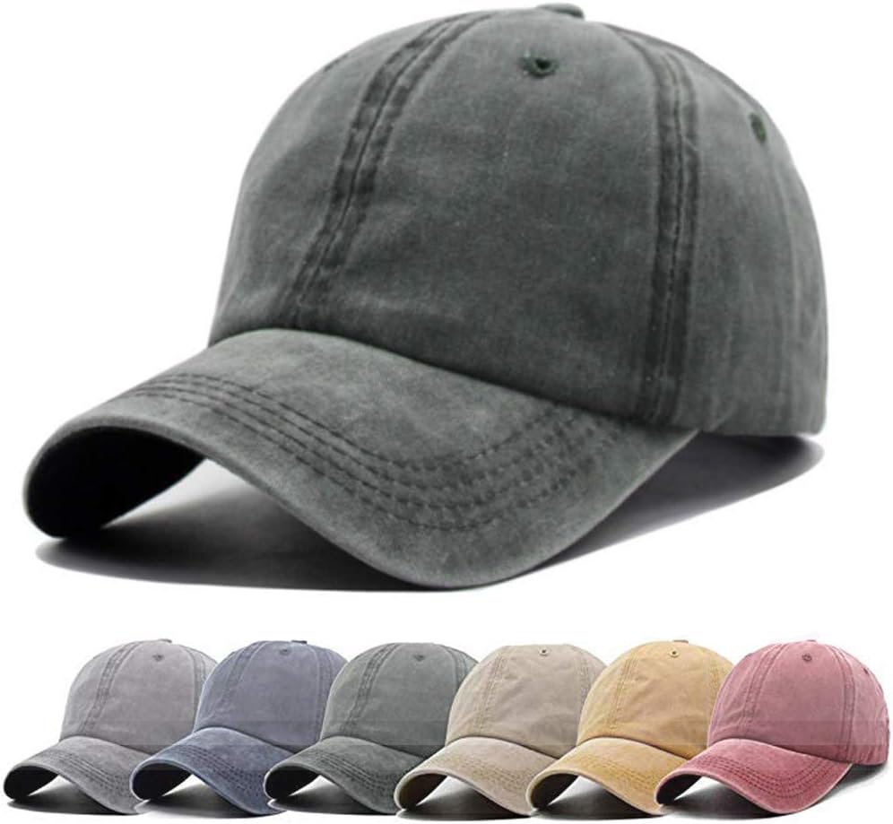 Men Women Plain Cotton Vintage Washed Twill Low Profile Baseball Cap Adjustable Distressed Dad Hat