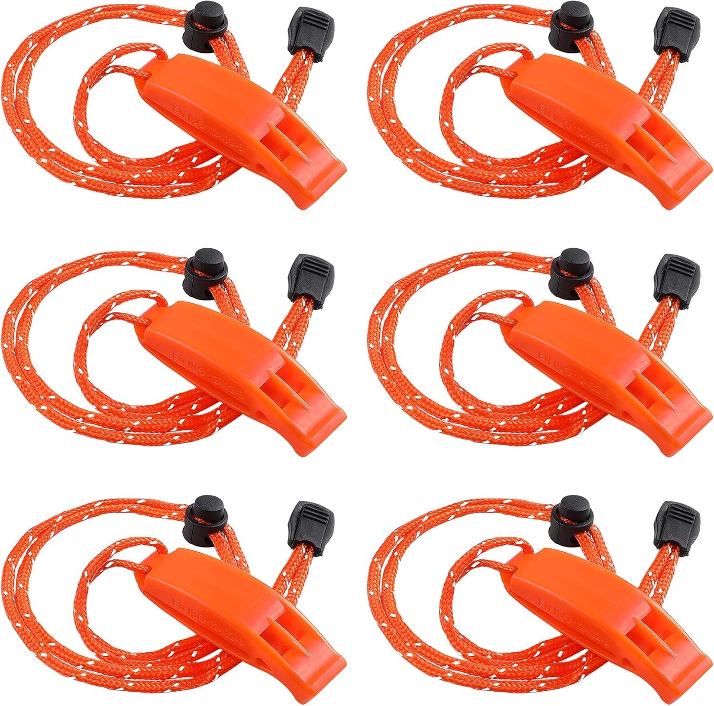6PCS Safety Survival Whistles with Adjustable Reflective Lanyard Emergency Plastic Whistle Marine Whistle