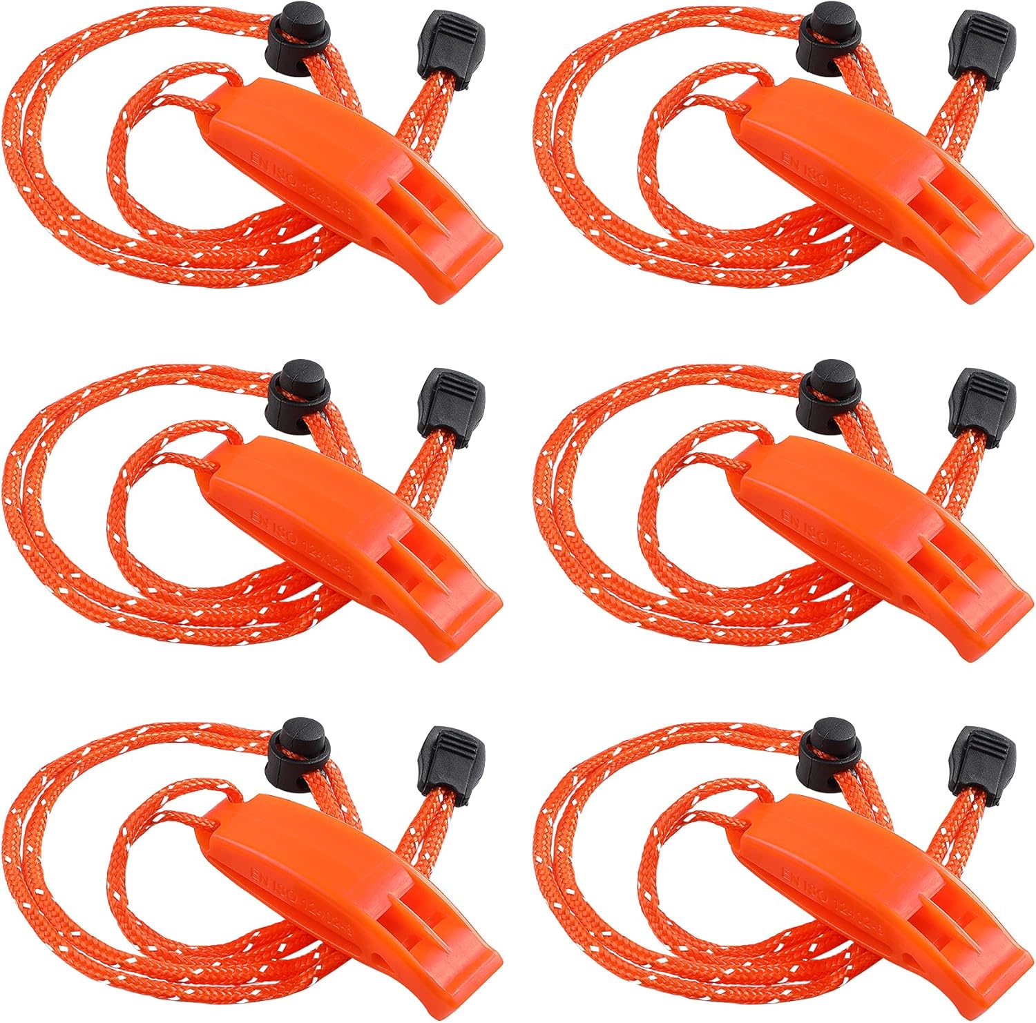 6PCS Safety Survival Whistles with Adjustable Reflective Lanyard Emergency Plastic Whistle Marine Whistle