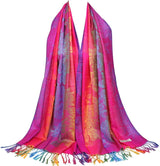 Colorful flowers Jacquard cotton pashmina Women Wrap Shawl tassels Scarves