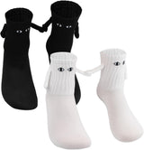2 Pairs Hand In Hand Socks, Funny Magnetic Socks, Couple Holding Hands Socks, Friendship Socks, Novelty Socks for Women Men,Cute Socks with Eyes (White+Black)