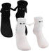 2 Pairs Hand In Hand Socks, Funny Magnetic Socks, Couple Holding Hands Socks, Friendship Socks, Novelty Socks for Women Men,Cute Socks with Eyes (White+Black)