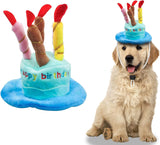 Dog Birthday Hat, Soft Plush Pet Birthday Cake Hat with 5 Colored Candles Cute Cat Birthday Party Hat for Pet Birthday Party (Blue)