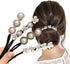 Hair Bun Maker, Deft Bun, 4PCS Women Magic Hair Bun Maker with Peal and Flower, Magic Twist Hairpin Lazy Curler Reusable Bun Hair Accessories for Women Girls,French Twist Hairstyle Donut bun Former Maker Hairstyle (Black and white)