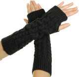 Flammi Women Cable Knit Arm Warmer Fingerless Gloves Thumb Hole Gloves Mittens (1 Pair)