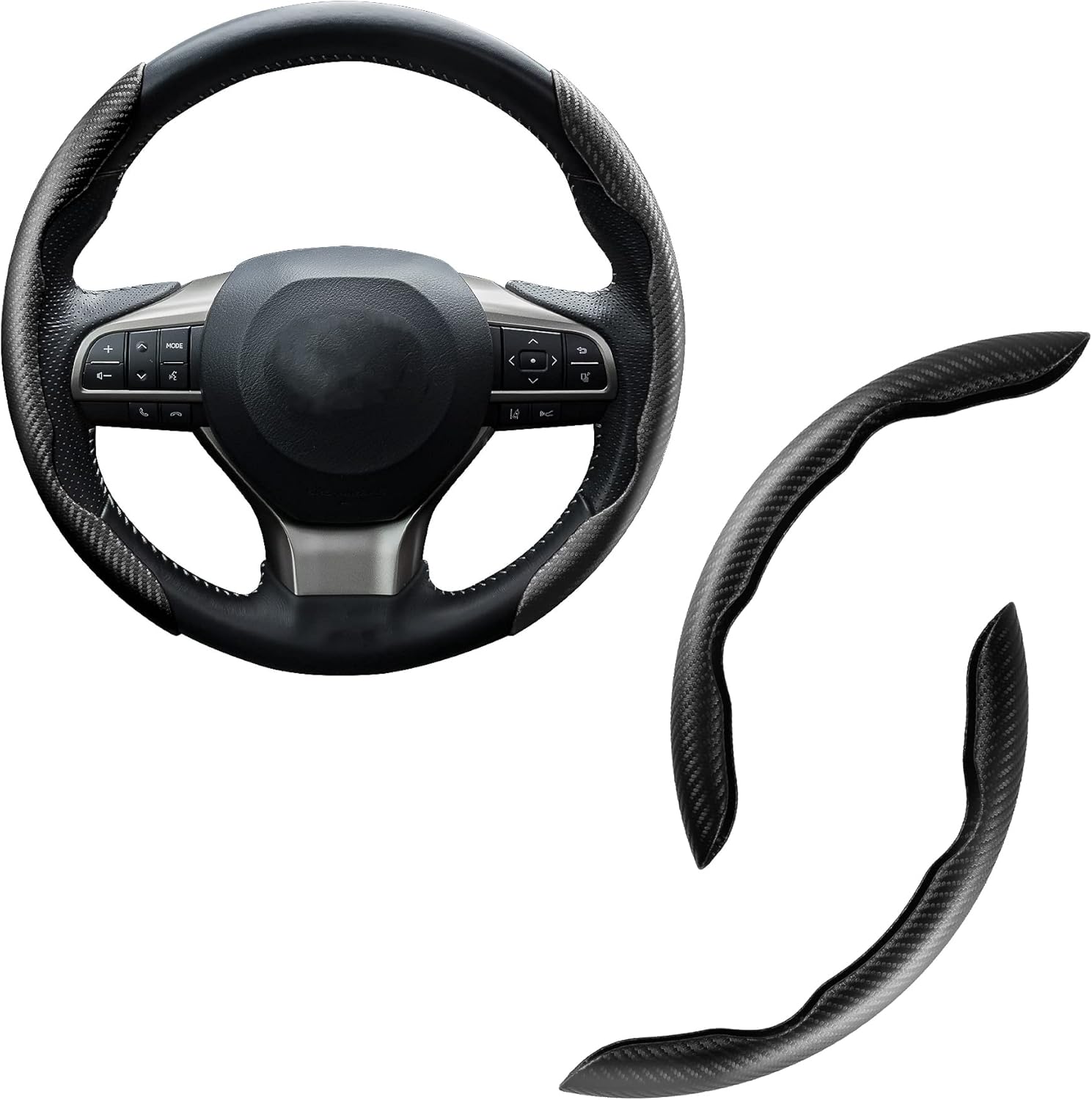 Car Carbon Fiber Anti-Skid Steering Wheel Cover, Segmented Protector, Butterfly Universal 99% Cover Interior Accessories (Black) (-CPH/W1)